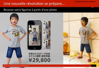 Une	
  nouvelle	
  révolu?on	
  se	
  prépare…
Recevez	
  votre	
  ﬁgurine	
  à	
  par?r	
  d’une	
  photo
http://fotofig.izanagi3d.com/about/
©HUB	
  Ins?tute.	
  All	
  rights	
  reserved	
  	
  |	
  www.HUBins?tute.com 7	
  
 
