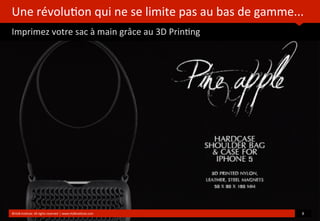 Une	
  révolu?on	
  qui	
  ne	
  se	
  limite	
  pas	
  au	
  bas	
  de	
  gamme...
Imprimez	
  votre	
  sac	
  à	
  main	
  grâce	
  au	
  3D	
  Prin?ng
©HUB	
  Ins?tute.	
  All	
  rights	
  reserved	
  	
  |	
  www.HUBins?tute.com 8	
  
 
