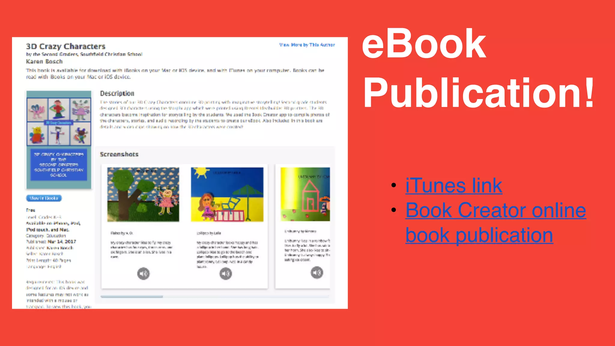 • iTunes link
• Book Creator online
book publication
eBook
Publication!
 