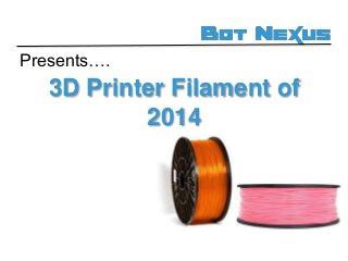 3D Printer Filament of
2014
Presents….
 