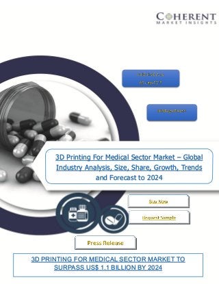 [DATE]
[COMPANY NAME]
[Company address]
3D Printing For Medical Sector Market – Global
Industry Analysis, Size, Share, Growth, Trends
and Forecast to 2024
3D PRINTING FOR MEDICAL SECTOR MARKET TO
SURPASS US$ 1.1 BILLION BY 2024
 