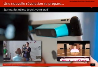 Une	
  nouvelle	
  révolu?on	
  se	
  prépare…
Scannez	
  les	
  objets	
  depuis	
  votre	
  Ipad
http://mashable.com/2013/09/17/structure-sensor/
©HUB	
  Ins?tute.	
  All	
  rights	
  reserved	
  	
  |	
  www.HUBins?tute.com 10	
  
 