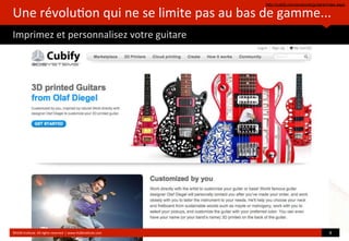 Une	
  révolu?on	
  qui	
  ne	
  se	
  limite	
  pas	
  au	
  bas	
  de	
  gamme...
Imprimez	
  et	
  personnalisez	
  votre	
  guitare
©HUB	
  Ins?tute.	
  All	
  rights	
  reserved	
  	
  |	
  www.HUBins?tute.com 8	
  
http://cubify.com/products/guitars/index.aspx
 