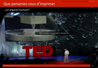 Que	
  penseriez-­‐vous	
  d’imprimer
…un	
  organe	
  humain?
hop://www.ted.com/talks/anthony_atala_prin?ng_a_human_kidney.html	
  ,	
  10:30	
  to	
  14:38
	
  
©HUB	
  Ins?tute.	
  All	
  rights	
  reserved	
  	
  |	
  www.HUBins?tute.com 29	
  
 