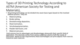 Types of 3D printing
1. Material jetting: In material jetting, droplets made of building material or
additives are selecti...