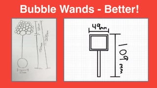 • Tutorials for: Base,
Decoration, Text,
Loop
• Options: could
combine in different
ways
• Self directed
Bubble Wands - Better!
 