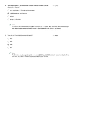 COURSERA 3D Printing Revolution QUESTIONS AND ANSWERS | PDF