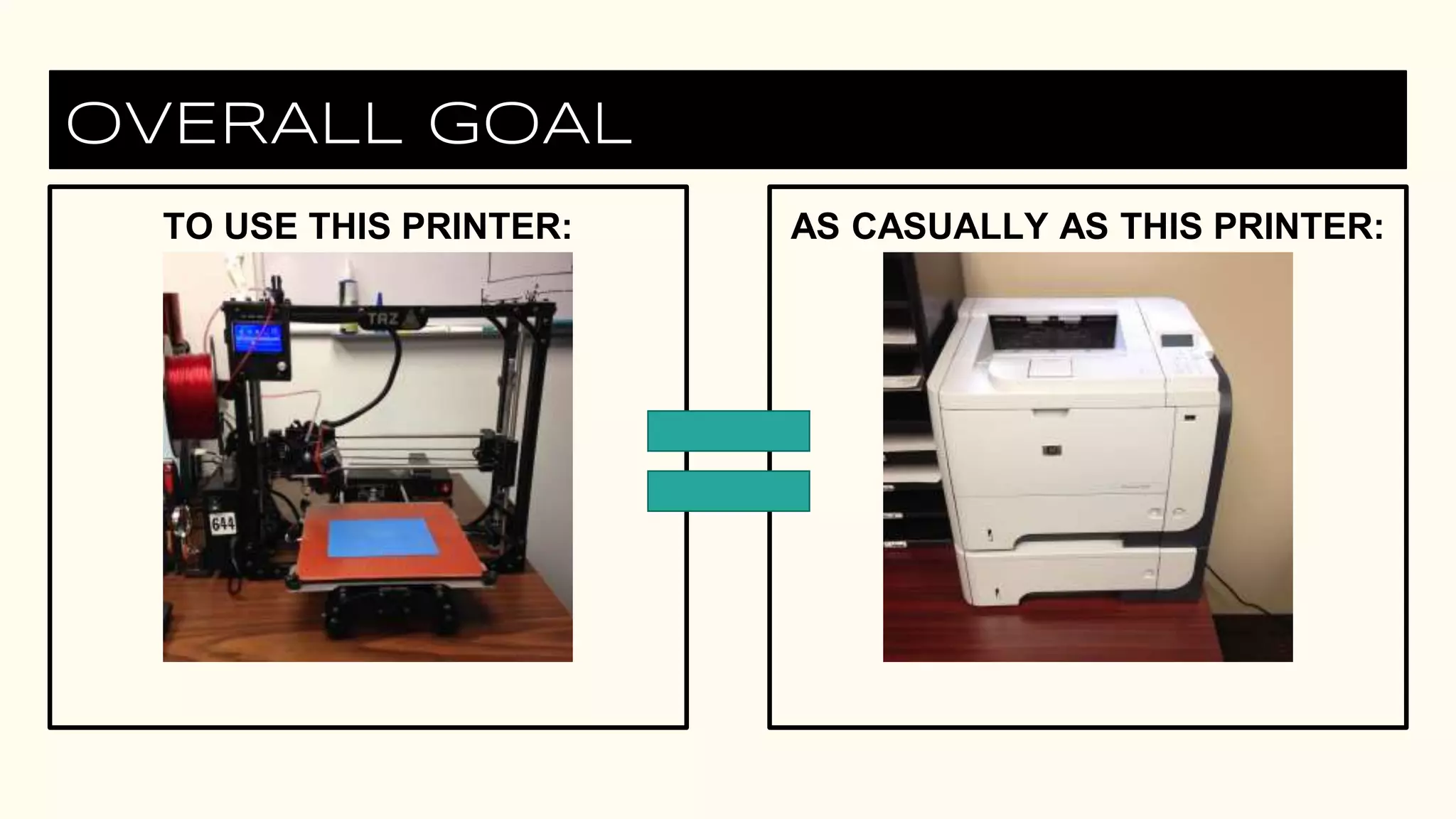 OVERALL GOAL
TO USE THIS PRINTER: AS CASUALLY AS THIS PRINTER:
 