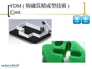 FDM ( 熔融 積成型技術沉 )
Cont.
17
 