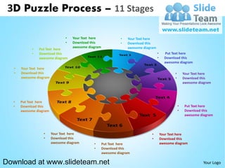3D Puzzle Process – 11 Stages

                                •   Your Text here              •   Your Text here
                                •   Download this               •   Download this
                                    awesome diagram                 awesome diagram
             •   Put Text here
             •   Download this                                                        •     Put Text here
                 awesome diagram                                                      •     Download this
                                                                                            awesome diagram
   •   Your Text here
   •   Download this                                                                              •       Your Text here
       awesome diagram                                                                            •       Download this
                                                                                                          awesome diagram




  •    Put Text here
  •    Download this                                                                                  •    Put Text here
       awesome diagram                                                                                •    Download this
                                                                                                           awesome diagram




                   •     Your Text here                                         •         Your Text here
                   •     Download this                                          •         Download this
                         awesome diagram       •      Put Text here                       awesome diagram
                                               •      Download this
                                                      awesome diagram

Download at www.slideteam.net                                                                                        Your Logo
 