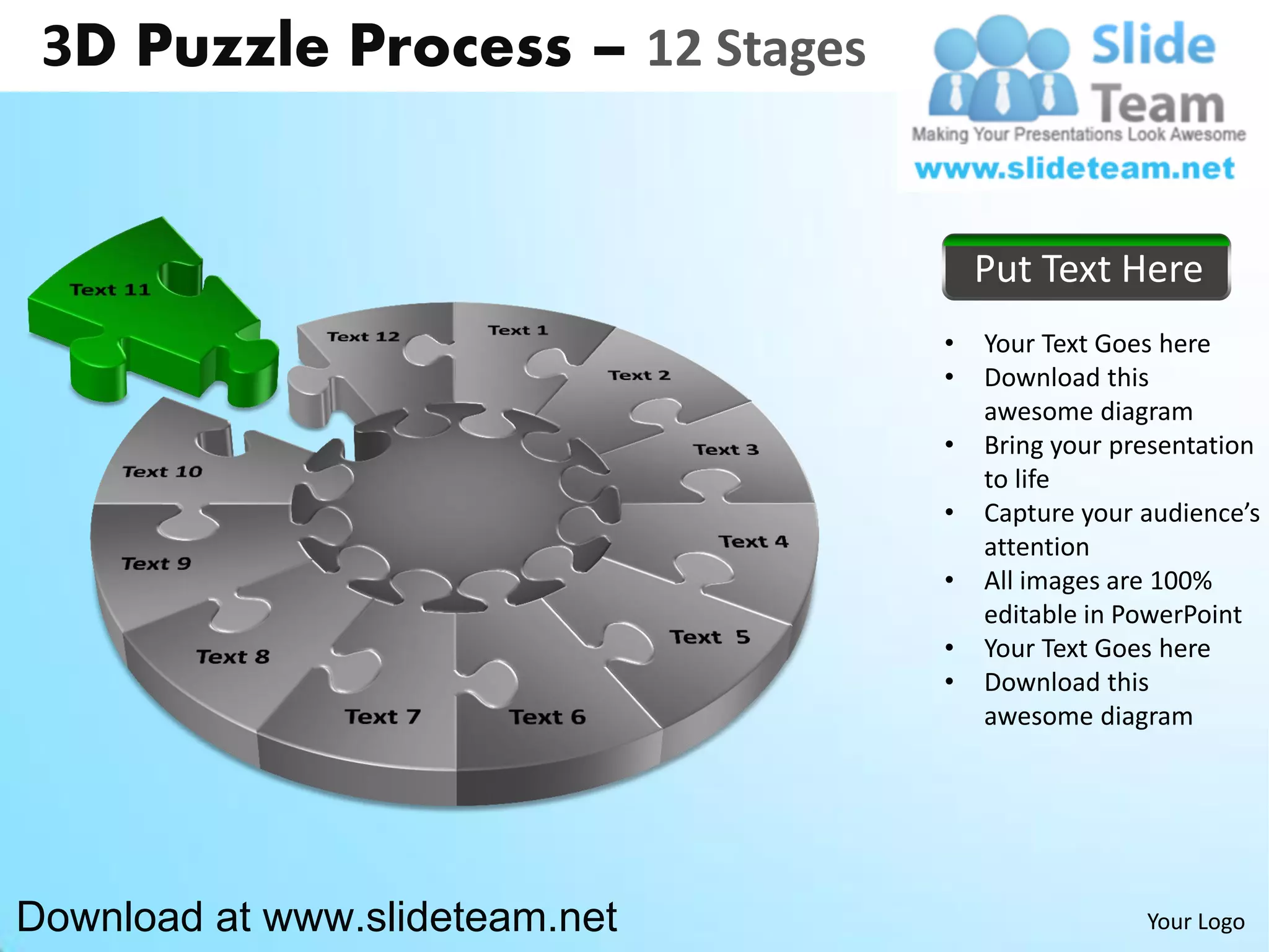 3 d puzzle pieces connected jigsaw 12 stages powerpoint diagrams and ...