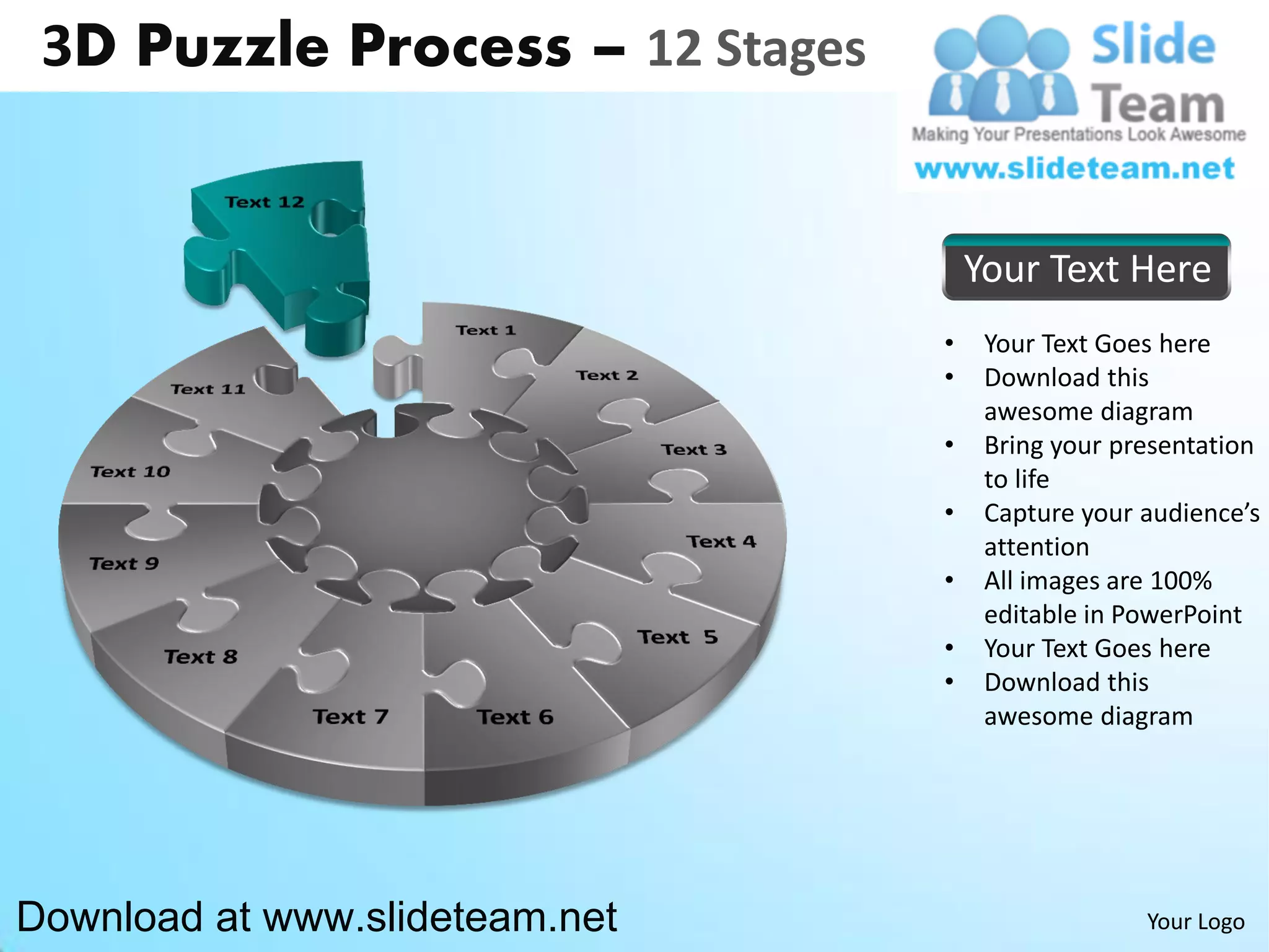 3 d puzzle pieces connected jigsaw 12 stages powerpoint diagrams and ...