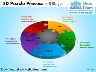 3D Puzzle Process – 5 Stages

                 •    Your Text here                          •   Your Text here
                 •    Download this                           •   Download this
                      awesome diagram                             awesome diagram




•   Put Text here
•   Download this
    awesome diagram                                                                 •   Put Text here
                                                                                    •   Download this
                                                                                        awesome diagram




                                        •   Your Text here
                                        •   Download this
                                            awesome diagram
Download at www.slideteam.net                                                                  Your Logo
 