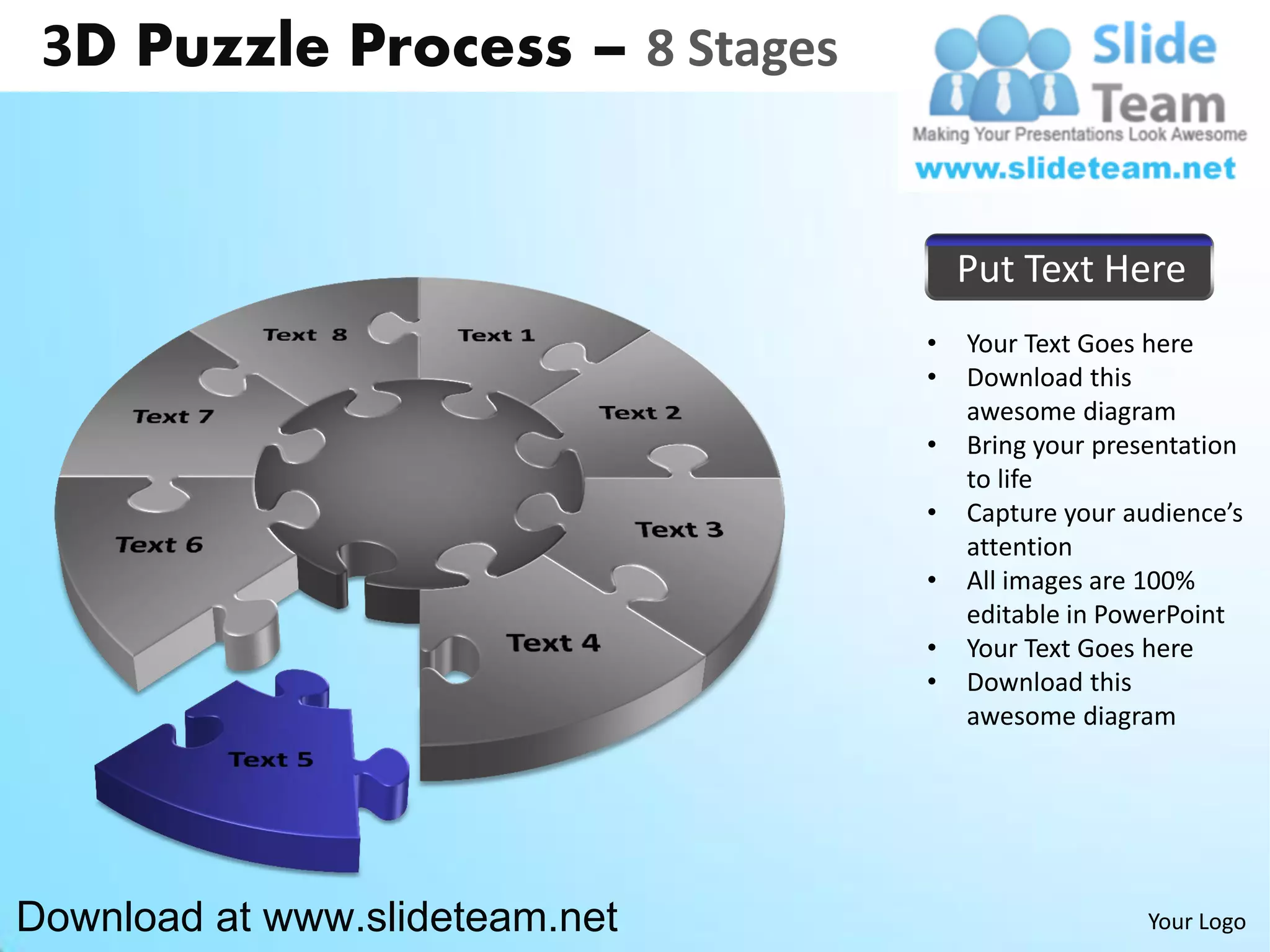 3 d puzzle pieces connected jigsaw 8 stages powerpoint presentation ...