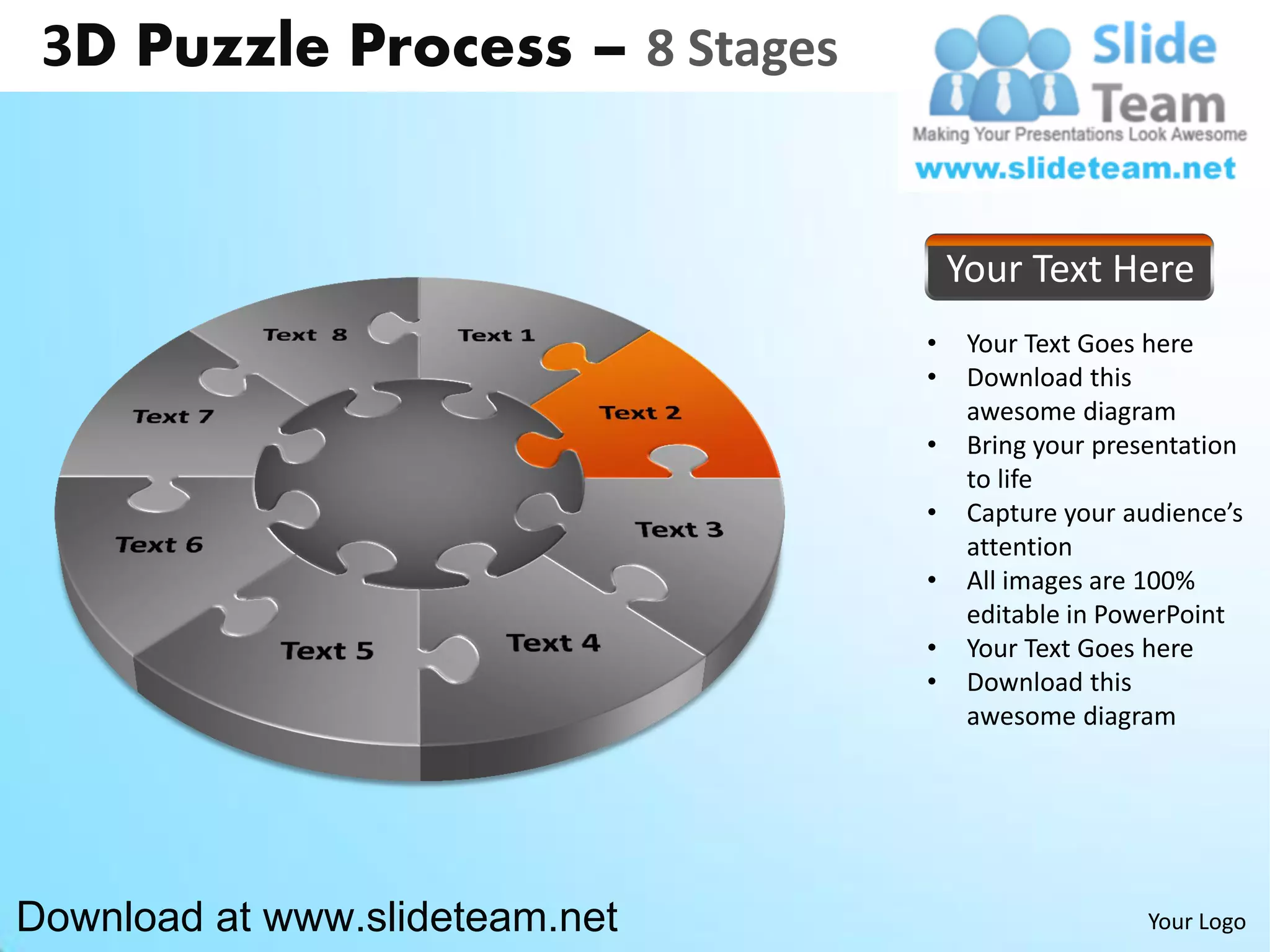 3 d puzzle pieces connected jigsaw 8 stages powerpoint presentation ...