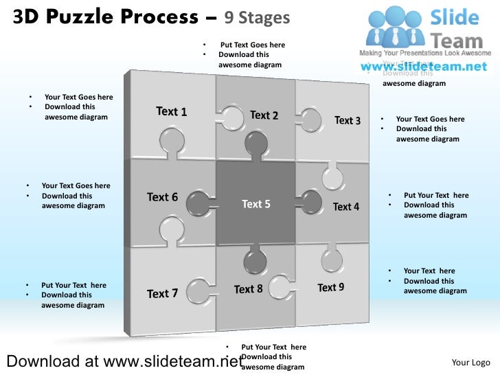 3 d puzzle pieces connected jigsaw stages 9 powerpoint diagrams and