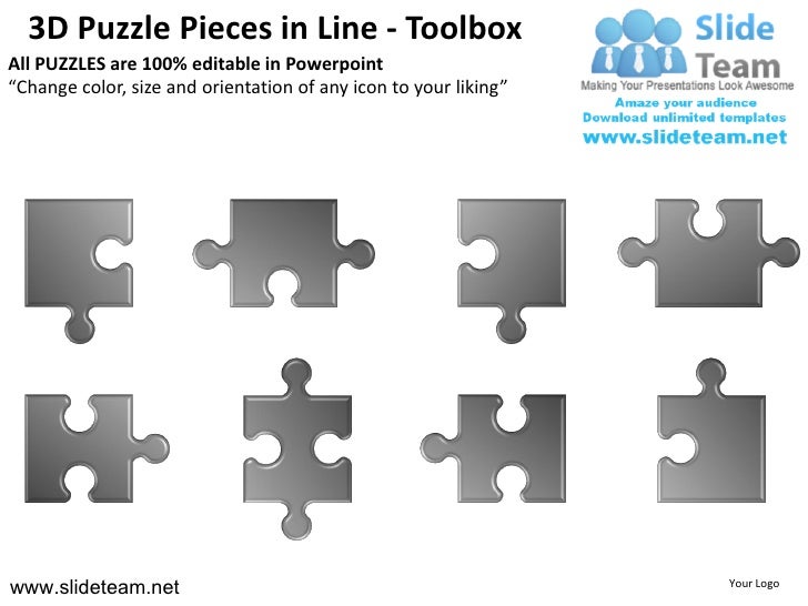 3d Puzzle Pieces In Line Powerpoint Presentation Templates