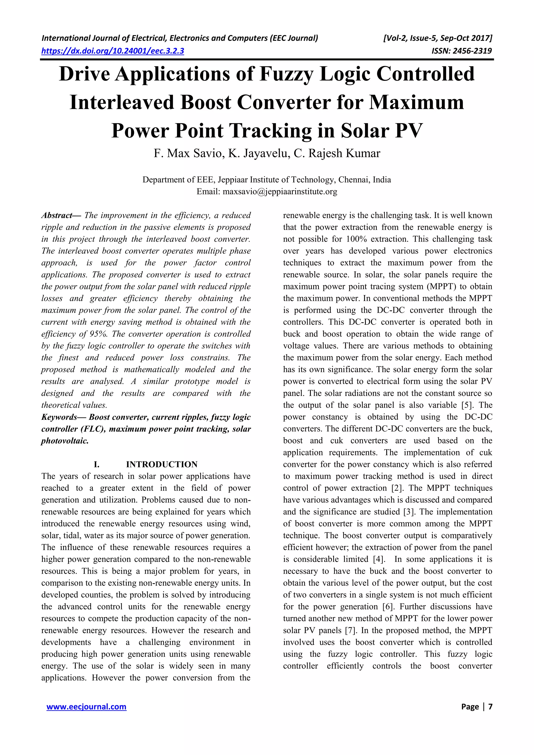 Drive Applications of Fuzzy Logic Controlled Interleaved Boost ...