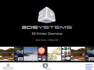 AUTHORIZED RESELLER
Product List
Summary
Navigation:
AUTHORIZED RESELLER
Product List
Summary
Navigation:
3D Printer Overview
Matt Jones – Miller|3D
 
