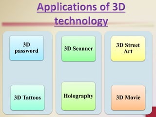 3D
password
3D Tattoos
3D Scanner
Holography
3D Street
Art
3D Movie
 