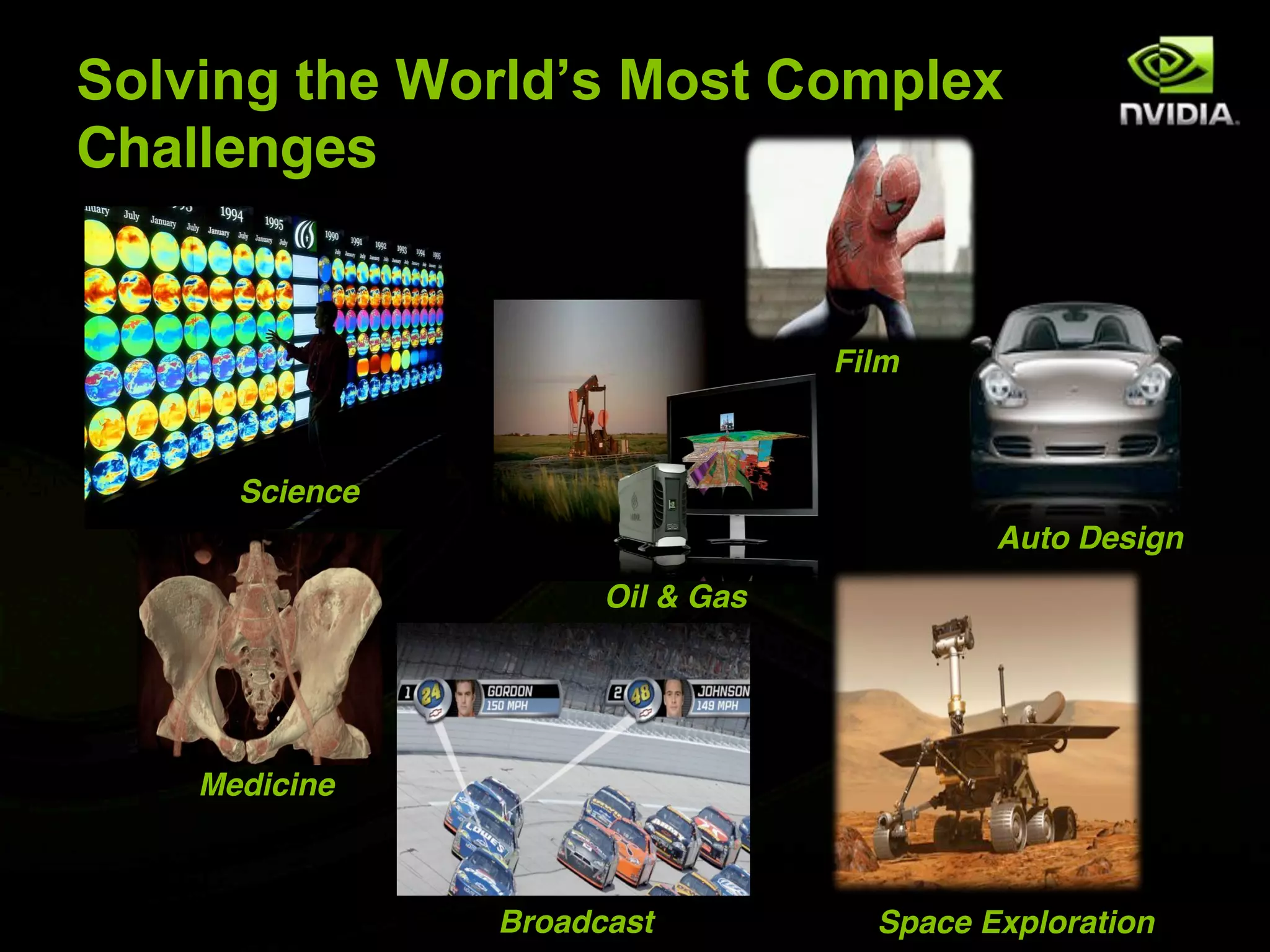 Solving the World’s Most Complex 
Challenges


                                  Film



      Science
                                           Auto Design
                      Oil & Gas




    Medicine



                Broadcast           Space Exploration
 