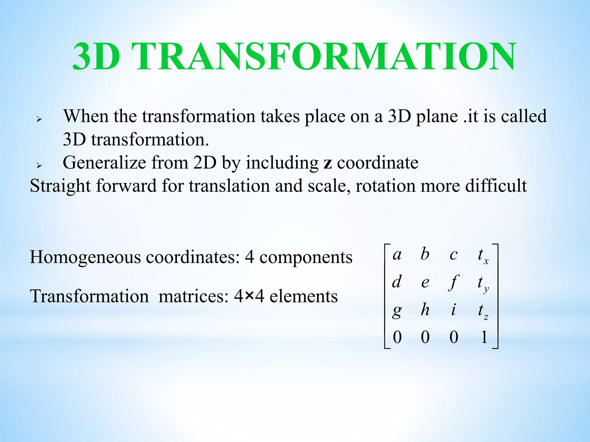 3D Transformation | PPTX | 3-D Graphics | Computer Software and ...