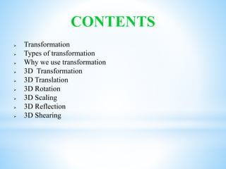 3D Transformation | PPTX | 3-D Graphics | Computer Software and ...