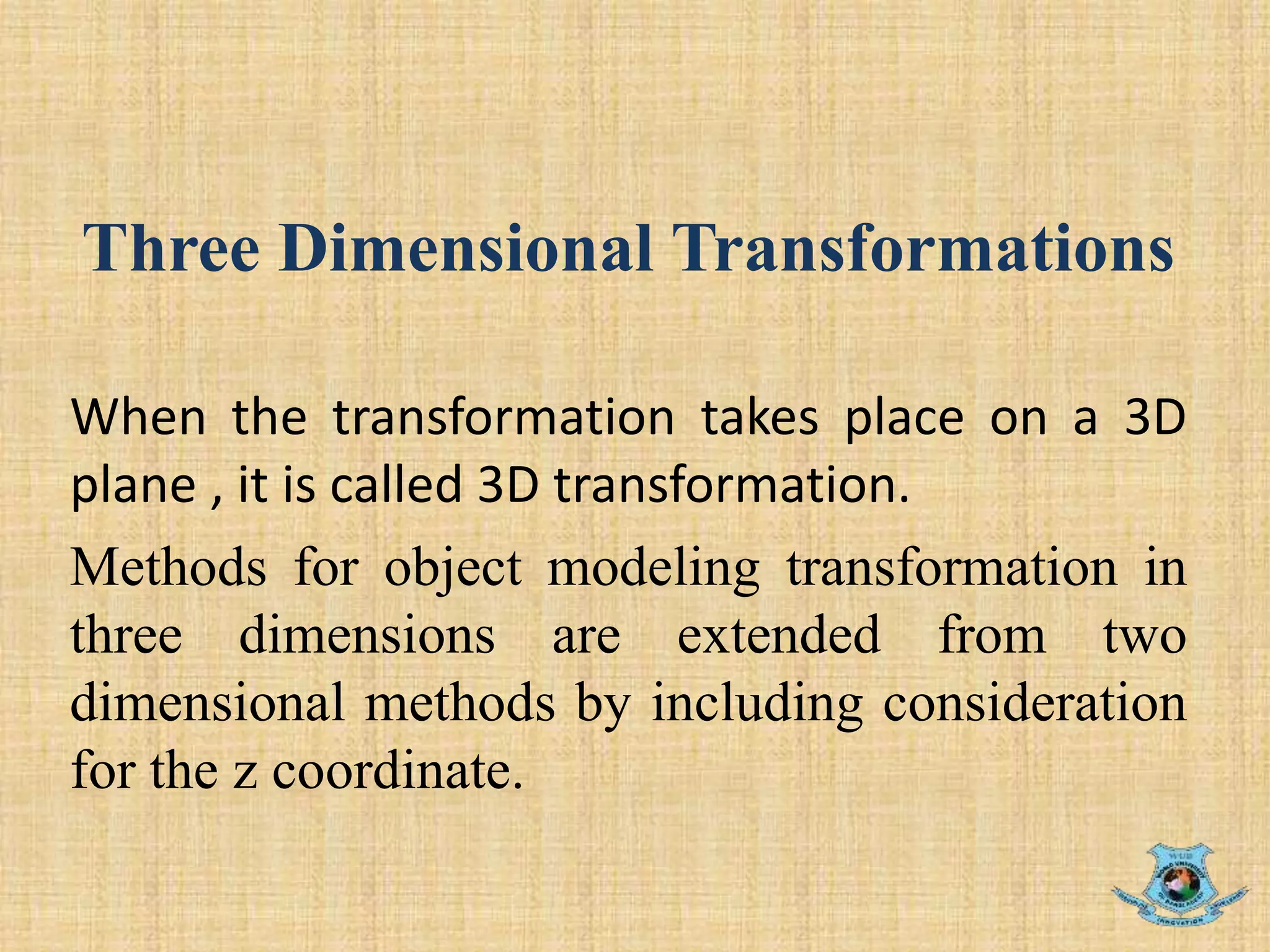 3D Transformation in Computer Graphics | PPTX