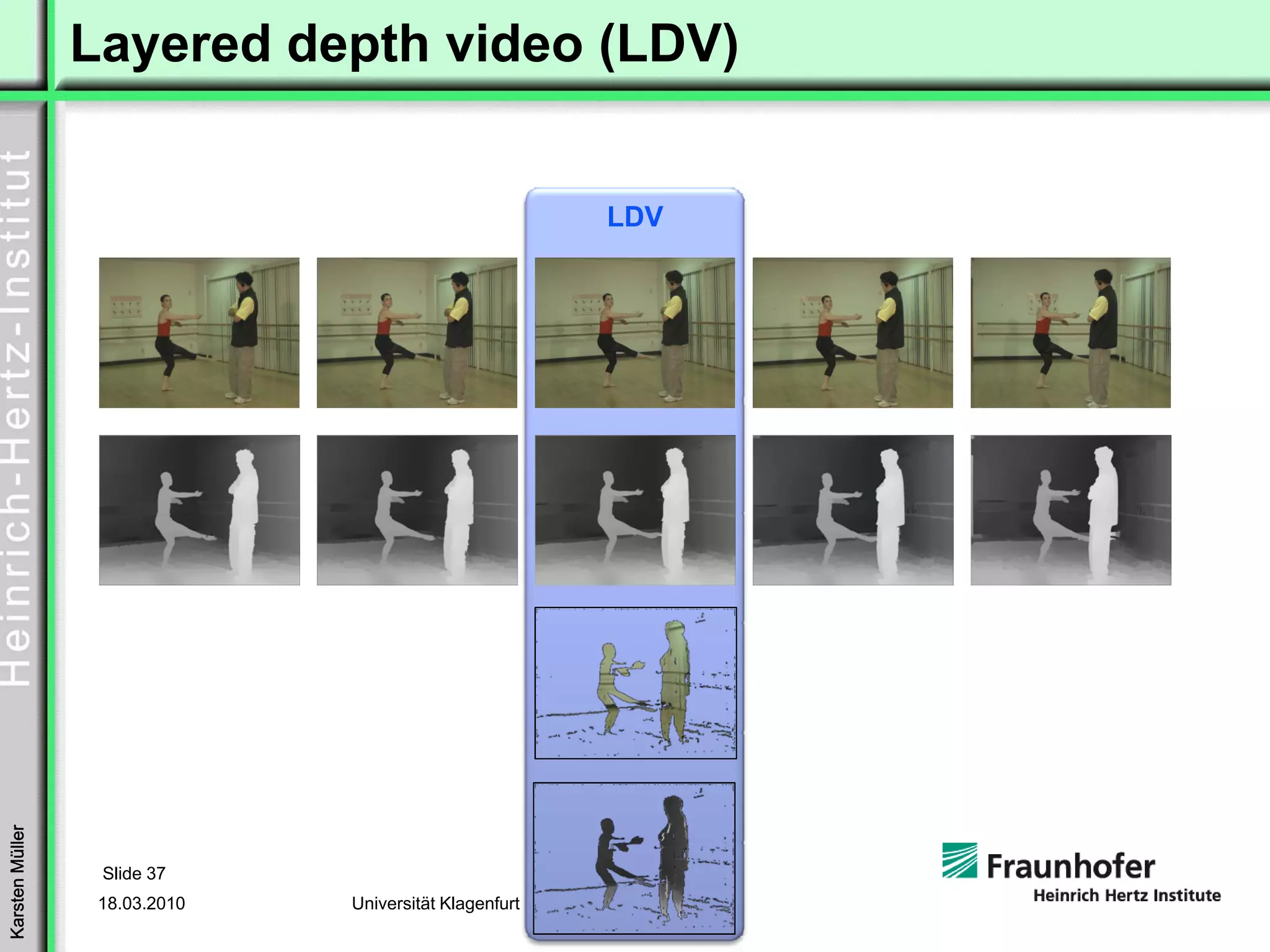 Layered depth video (LDV)


                                                        LDV
Karsten Müller




                  Slide 37
                  18.03.2010   Universität Klagenfurt
 