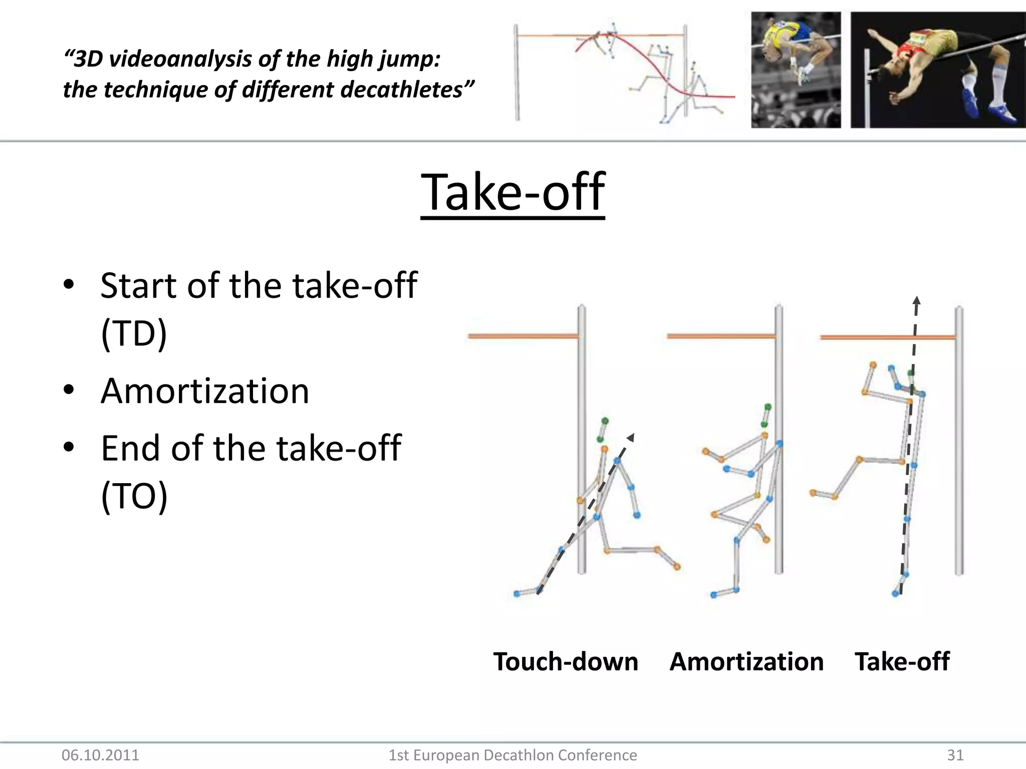 Take-offStart of the take-off (TD)AmortizationEnd of the take-off (TO)06.10.20111st European Decathlon Conference31Touch-downAmortizationTake-off