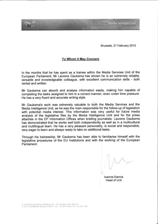 European Parliament - Letter of reference - Laurens Gaukema