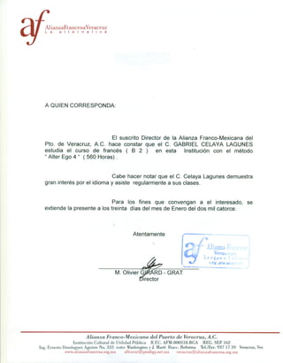 Lettre de référence Alianza Francesa de Veracruz
