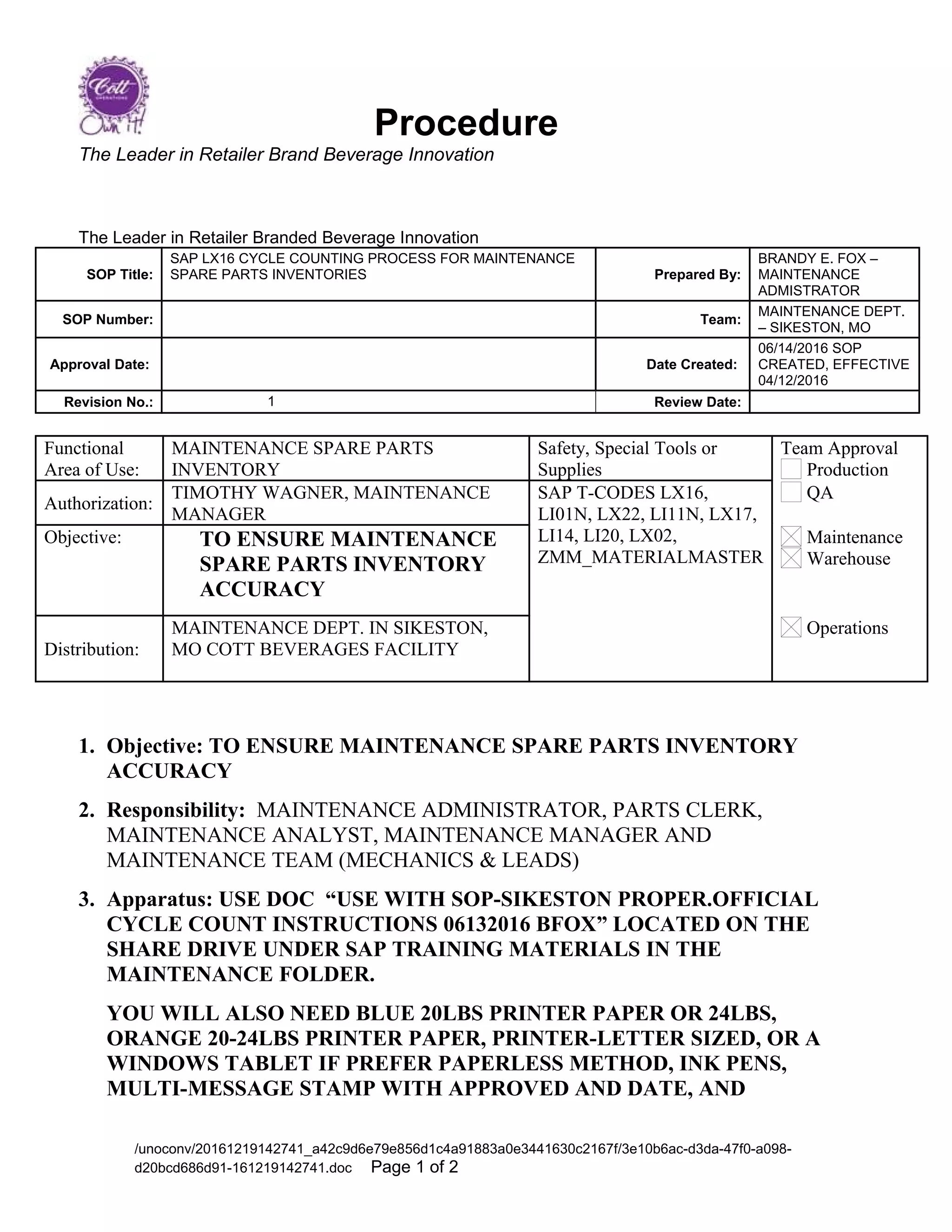 SAP LX16 CYCLE COUNTING METHOD 06142016 BFOX PDF