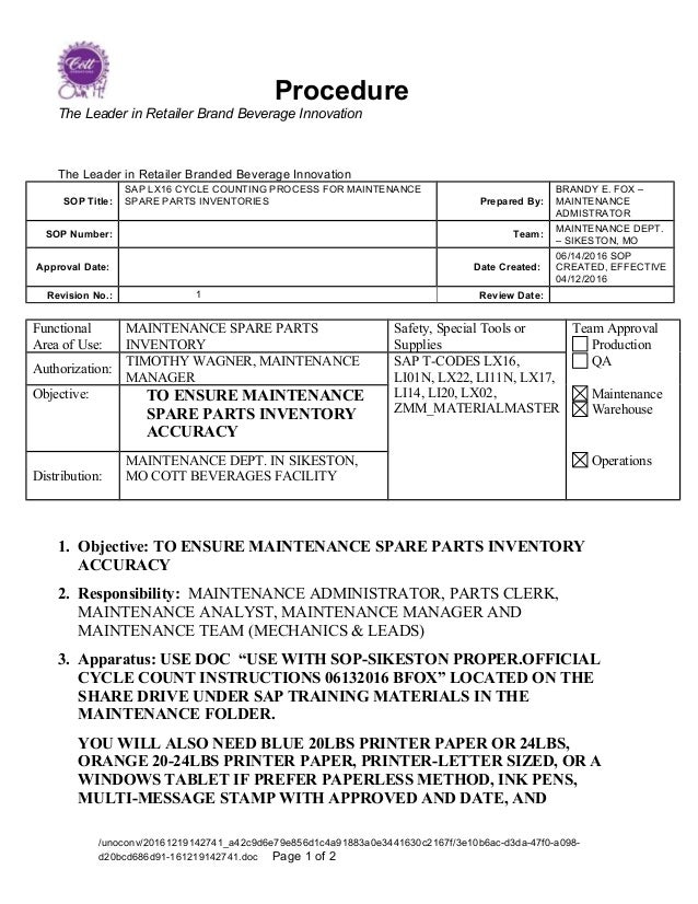 SAP LX16 CYCLE COUNTING METHOD 06142016 BFOX