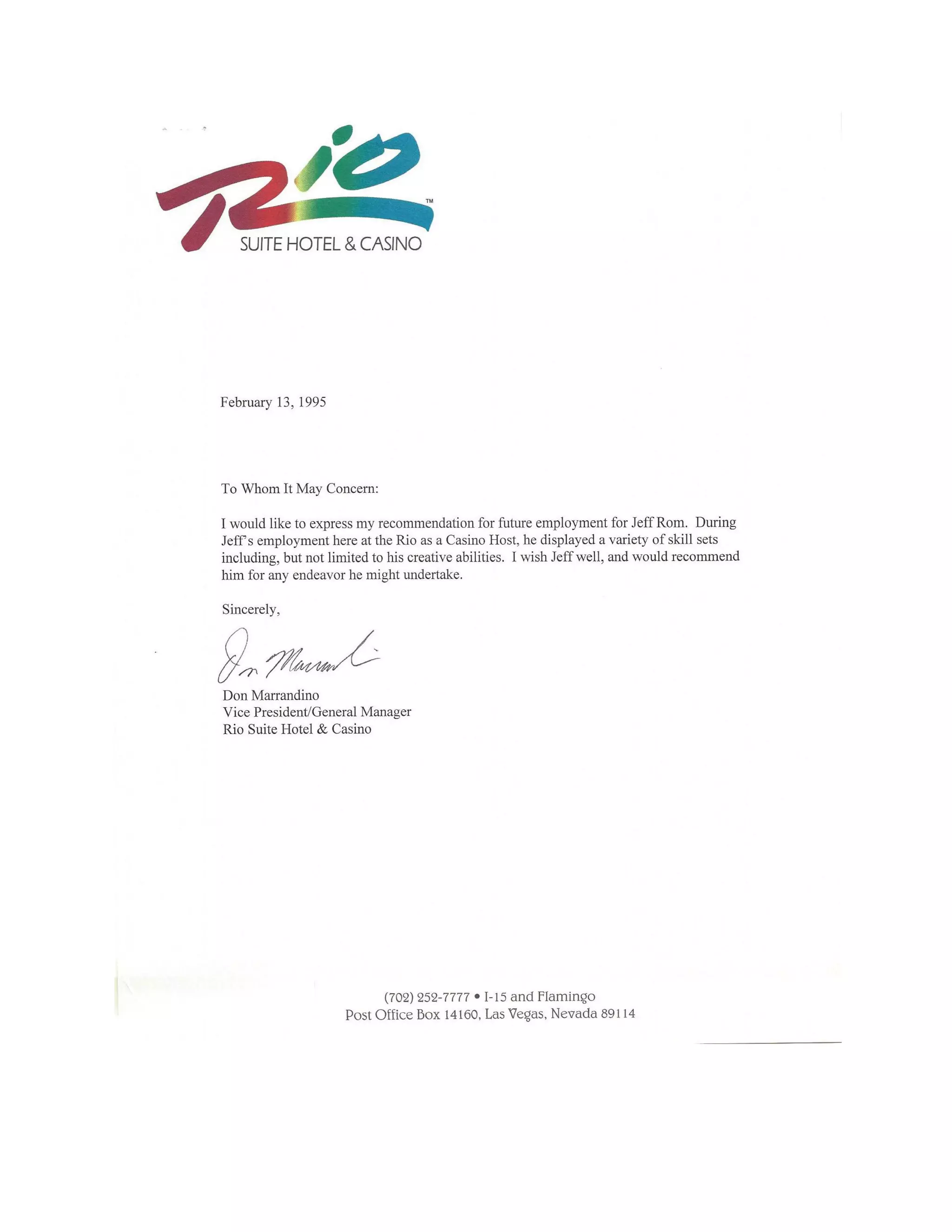 Rio Reference Letter | PDF