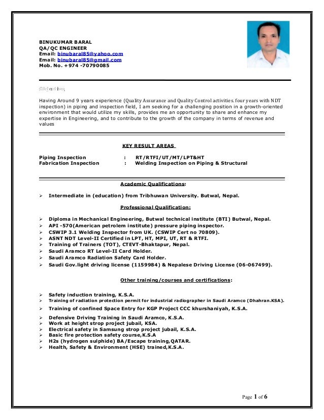 welding inspector resumes