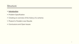 Structure
 Introduction
 Problem Specification
 Creating an overview of the history of a schema
 Plutarch’s Parallel Lives Results
 Conclusions and Open Issues
3
 