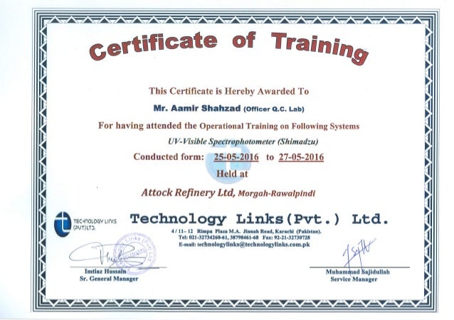 Shimazdu UV-Spectrophotometer Certificate