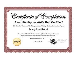 Six Sigma Certification 22 May 2015