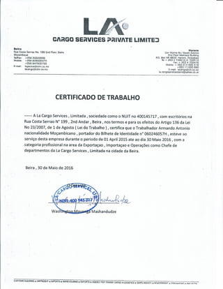 Certificado de Trabalho La Cargo