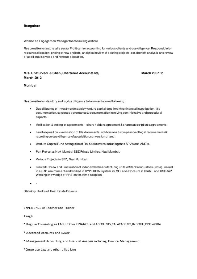 CA S Vijay Kumar Resume 2015