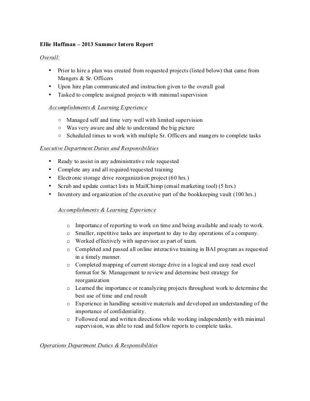 bank internship job description