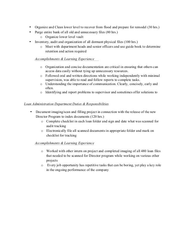 bank internship description bank internship job description