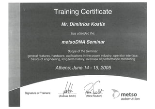 3. D. KOSTIS - DCS - control systems SEMINAR (METSO) 2005 - CERTIFICATE(english)