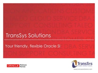 www.transsyssolutions.com
TransSys Solutions
Your friendly, flexible Oracle SI
 