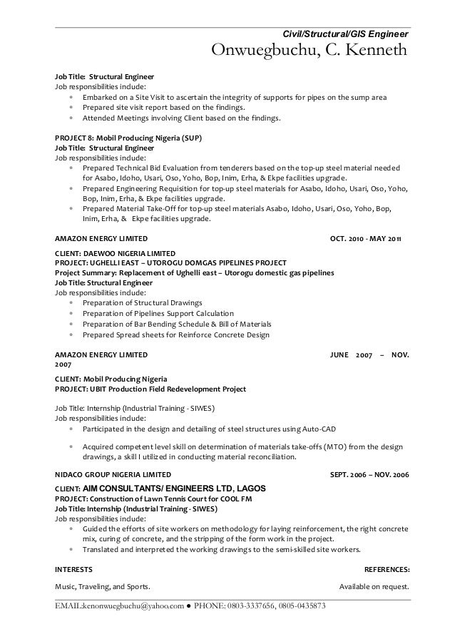 kenneth onwuegbuchu cv structural engineer job description