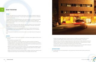 STRATEGIES FOR CHANGE44 45LAKELAND REGIONAL HEALTH
INJURY PREVENTION
RATIONALE
According to the Health Resources and Services Administration, injuries leading to disability and death are a
leading public health threat facing people 1- 44 years of age. The major categories of injury are unintentional
(accidental) and intentional.
Unintentional injuries include those that result from motor vehicle accidents, ﬁres, drowning, falls, poisonings,
suffocation, animal bites, recreational and sports-related activities. Intentional injuries are categorized by
interpersonal or self-inﬂicted violence, and include homicide, assaults, suicide, child abuse and neglect, elder
abuse and sexual assault.
Injuries are the fourth leading cause of death overall after cancer, heart disease and chronic lower respiratory
diseases in the state, according to the Florida Vital Statistics Annual Report. In that report, injuries claimed
13,017 lives and accounted for 6.8% of all resident deaths.
The CDC estimates that injuries cost an estimated $406 billion per year in healthcare expenses and lost
productivity. Nearly 50 million injuries occur each year, placing a staggering burden on the US healthcare
system.
In Polk County, the rate of deaths due to motor vehicle accidents is much higher than those of the region and
state.
INITIATIVES
// Enhance and expand our Trauma Center’s participation in community outreach programs focused on injury
prevention.
Programs selected for participation include:
• Coalition for Injury Prevention: The Coalition provides injury prevention education and activities by
leveraging partnerships, communication efforts, support networks and community events. The Coalition is
a joint effort between Lakeland Regional’s Trauma Services and the Polk County Health Department and is
comprised of injury prevention professionals from various ﬁelds.
• WalkSafe: An elementary school based pediatric pedestrian injury prevention program designed to reduce
injuries and fatalities. The WalkSafe program is complimented by National Walk to School Day, SafeKids’
“Walk This Way” and the “Safe Routes to School” programs.
• SafeKids: The Polk County Council of the Suncoast Coalition of SafeKids conducts injury prevention events
throughout the year focusing on bike helmet ﬁttings and child passenger safety seat checks.
6
• Certiﬁed Child Passenger Safety Services: Provides the services of a Certiﬁed Child Passenger Safety Technician
employed by Lakeland Regional Health to parents wanting to ensure their child’s safety in a motor vehicle.
• Waterproof Florida: A water safety campaign developed by the Florida Department of Health using three main layers of
protection: supervision, barriers and emergency preparedness. Major stakeholders in drowning prevention, including
Florida Safe Pools, support this campaign with educational events and printed materials.
• Collaboratively implement the Care Transition Intervention Model into our trauma services to assist patients healing from
traumatic injuries with an appropriate transition from hospital to rehabilitation facility to home.
ANTICIPATED OUTCOMES
// Increased patient and community participation in injury education and community outreach services provided by our
Trauma Center.
 