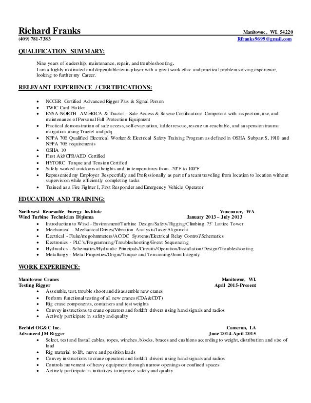 crane operator resume