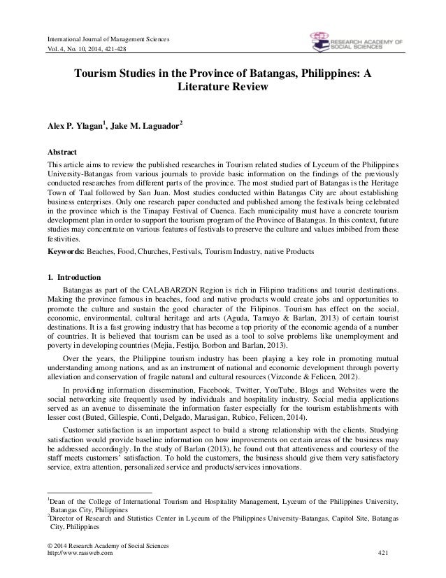 Sample thesis of tourism in the philippines