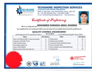 Quality Control engineering Certificate